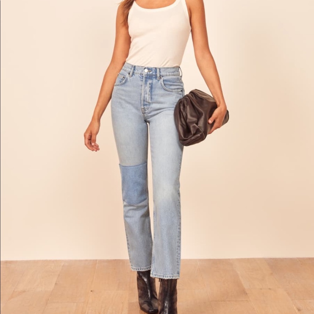 Reformation Cynthia Patch High Rise Straight Jeans